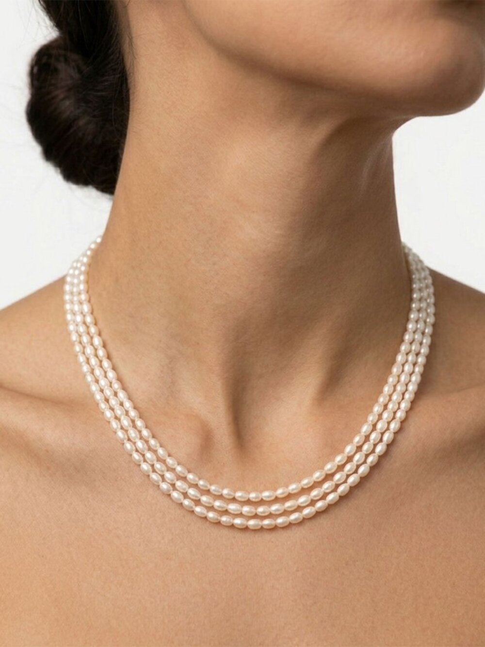 Vintage 3 Strand Freshwater Iridescent Pearl Necklace Gold Clasp Triple Layer